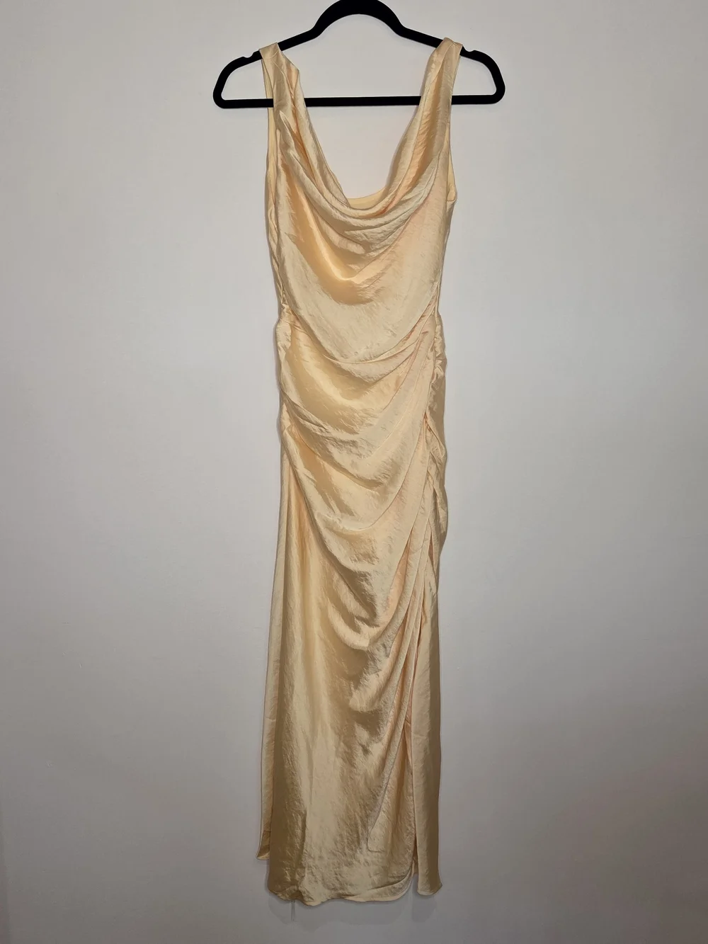 Abercrombie & Fitch Satin Cowl Neck Maxi Dress in Pale Yellow